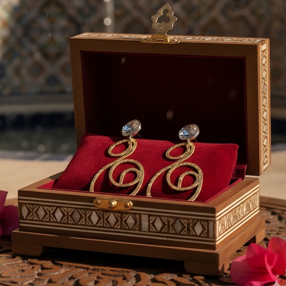 🆕️Exquisite Turkish Artisanal 18K Gold Silver Plated Spiral Statement Earrings - Picture 8 of 13